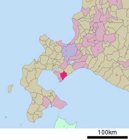 Noboribetsus läge på västra Hokkaidō Lila = Sapporo
