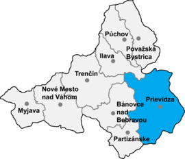 Poloha okresu Prievidza v Trenčianskom kraji (klikacia mapa)