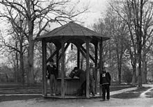 The Old Well, here in a photo from 1892, served as the campus's sole water source for many years. Old Well 1892.jpg