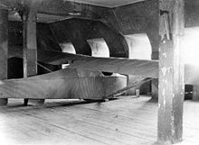 The only photograph of the original Colditz Cock glider taken on 15 April 1945 by Lee Carson, American war correspondent assigned to the task force which liberated the castle Originalglider.jpg