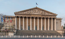 Palais Bourbon, the meeting place of the National Assembly, the lower legislative chamber of the French Parliament Palais Bourbon, Paris 7e, NW View 140402 1.jpg