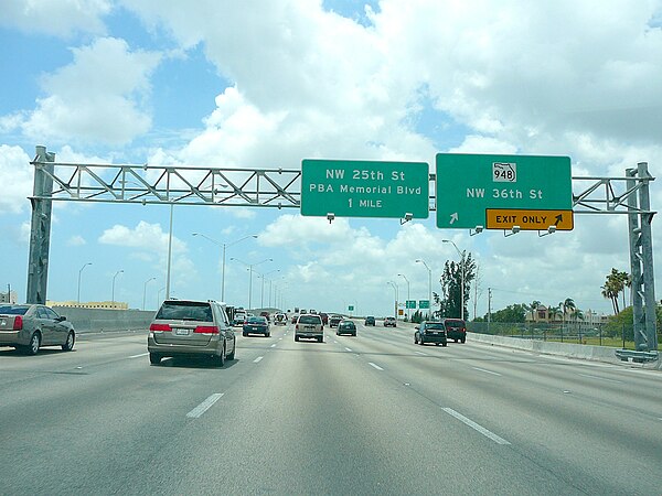 The Palmetto Expressway southbound at the SR 948 interchange near Doral