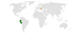 Map indicating locations of Peru and Romania