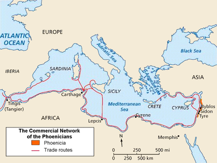 Trade routes of Phoenicia (Byblos, Sidon, Tyre) & Carthage