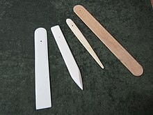Bone folders made of (L-R) Teflon, teflon, bone and wood Plioirs.jpg