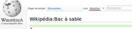 En bleu souligné de rouge, l'onglet pour modifier une page