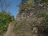 Čeština: Zřícenina hradu Preitenstein (Nečtiny). Okres Plzeň-sever, Česká republika.