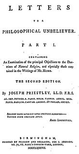 <i>Letters to a Philosophical Unbeliever</i> book by Joseph Priestley