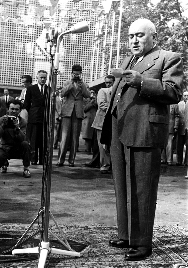 Stalin's man in Hungary: Mátyás Rákosi addresses an audience in Budapest, 1948.