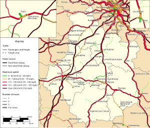 Map of rail transport infrastructure in Normandy (in 2024), part of which is used by TER commercial links.