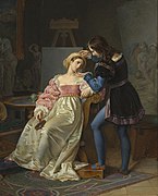 肖像画のモデルの髪を直すラファエル(1824)