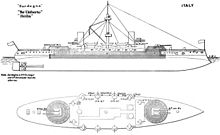 Line-drawing of the Re Umberto class Re Umberto class battleship diagrams Brasseys 1896.jpg