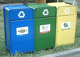 Public recycling bins in Timisoara, Romania Recycling bins Timisoara.jpg