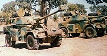 Eland-90 Mk 6 armoured cars of the Rhodesian Armoured Corps parked at the Inkomo weapons range, 1979. Rhodesian Eland901.jpg