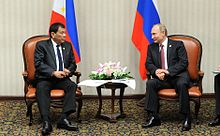 Duterte meets with Russian President Vladimir Putin during the APEC summit in Lima, Peru, November 19, 2016. Rodrigo Duterte with Vladimir Putin, 2016-02.jpg