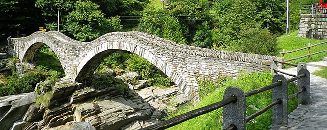 Roman-era bridge in Switzerland. The stone arches in the bridge are subject to compressive stresses.