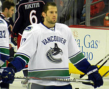 Kesler with the Canucks during warm-ups, December 2011 Ryan Kesler 2011-12-13.jpg