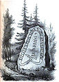 The runestone Sö 57. The inscription reads [bali : auk : ufaikR : raisþu : st=ain : at : suarthafþ(a) bruþur : sin]. In English "Balli and Ófeigr raised the stone in memory of Svarthôfði, their brother."