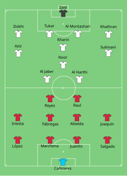 Squadre al fischio d'inizio della partita Spagna-Arabia Saudita