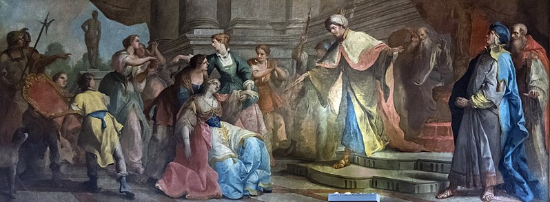 File:Scuola Grande dei Carmini - Sala dell'Archivio - Ester sviene prima di Assuero - Gaetano Zompini.jpg