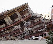 A collapsed building
