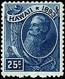 An 1894 stamp depicting Sanford B. Dole, President of the Republic of Hawaii Stamp Hawaii 1893 Dole Sc79.jpg