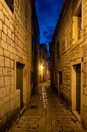 Stari Grad narrow street at night, Croatia