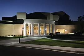 The Swanson Center, built in 2007, is home to the Mass Communications Department and Performing Arts. Swanson Center night.jpg