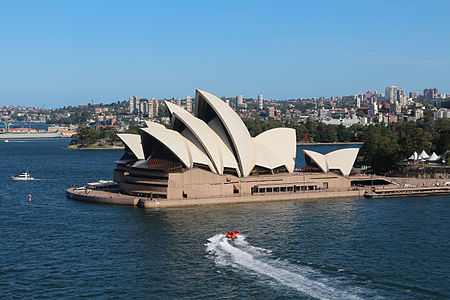 Sydney Opera House seen from Harbour Bridge, Sydney, Australia