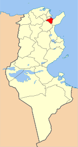 Harta guvernoratului Ben Arous în cadrul Tunisiei