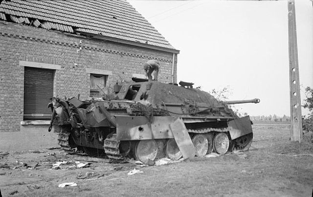 Knocked-out German Jagdpanther tank destroyer near Gheel, 13 September 1944