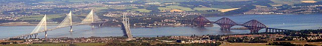 The three major bridges crossing the Firth of Forth.