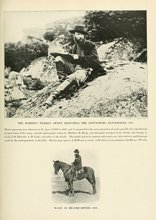 Harper's Weekly artist Alfred Waud sketching the Gettysburg battlefield, the bloodiest and most decisive battle of the American Civil War