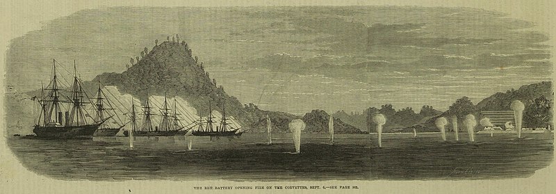 File:The Red Battery opening fire on the corvettes, Bombardment of Shimonoseki, the War in Japan - ILN 1864 (cropped).jpg