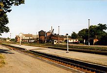 Bahnhof Oschersleben (Bode), im Hintergrund das Bahnbetriebswerk, 1988