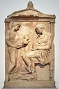 The funerary stele of Phylonoe at the National Archaeological Museum, 4th cent. B.C. Athens, Greece.