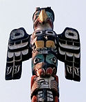 Fossils of large Ice Age birds like Teratornis may have inspired Native American Thunderbird legends. Thunderbird on Totem Pole.jpg