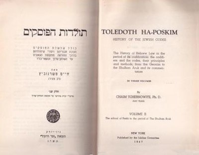 Toledot HaPoskim, History of the Jewish Codes, by Chaim Tchernowitz.