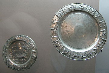 Gallo-Roman silver plates in the Gallo-Roman Museum of Lyon-Fourvière (Lyon, France)