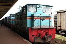 URC locomotive (73U21-33 Henschel DHG 1200 32949-61/1990 1250 hps) at Kampala station, Uganda URCengines.jpg