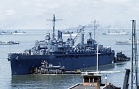 USS Vulcan (AR-5) departs Norfolk, Virginia (USA), on 22 June 1943 (80-G-K-14776).jpg