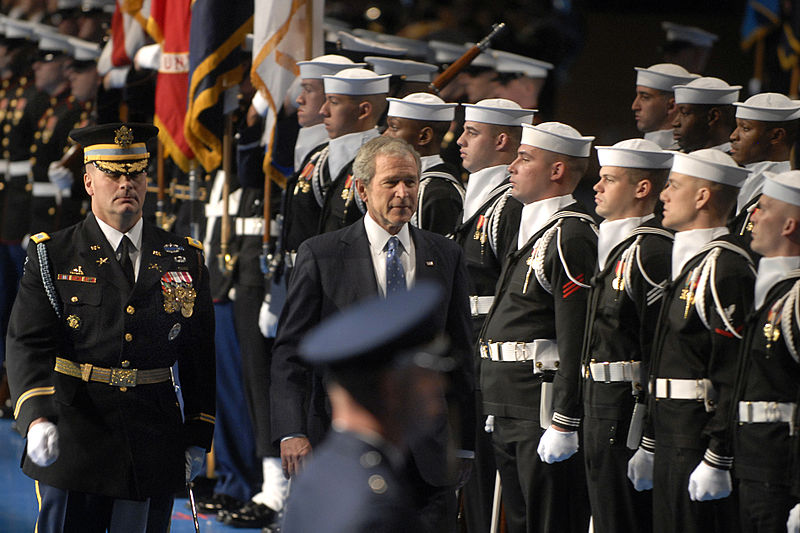 File:US Navy 090106-N-2855B-065 President George W. Bush inspects the troops during the Armed Forces Farewell Tribute at Ft. Myer in Arlington, Va.jpg