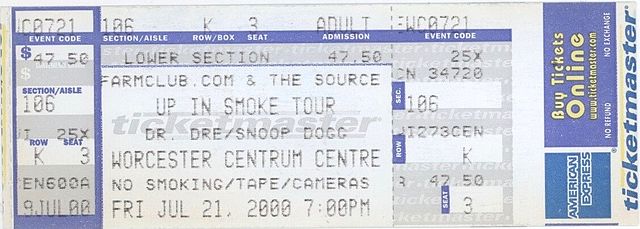 Ticket for the Up in Smoke Tour in Worcester, Massachusetts