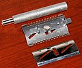 Vintage Self Sharp Adjustable DE Safety Razor, No Manufacturer Markings On Razor, Label On Case Reads Self Sharp Razor Co., Turloc, California (24634025877).jpg