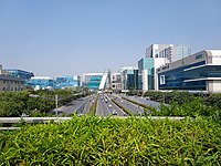 A view of Cyber City from a walkway above the highway