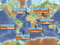 The six stages in the life of an ocean can be named as (examples in brackets): (1) embryonic - African Rift Valley, (2) juvenile - Red Sea, (3) mature - Atlantic, (4) declining - Pacific, (5) terminal - Mediterranean Sea, (6) suturing - Himalaya