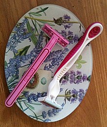 Pink razors are often marketed towards women, though they function the same as men's razors. Womens shaving razors.jpeg