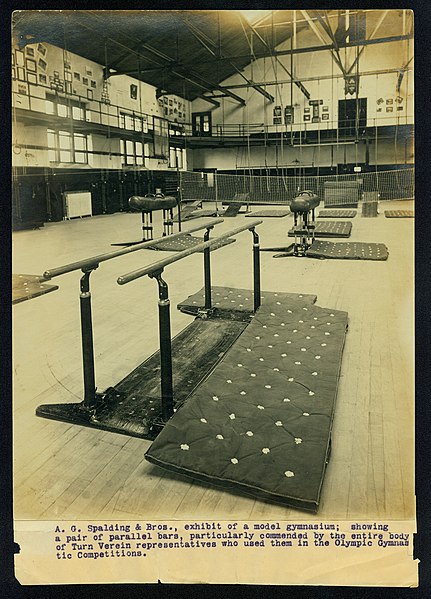 File:"A. G. Spalding and Bros., exhibit of a model gymnasium; showing a pair of parallel bars, particularly commended by the entire body of Turn Verein representatives who used them in the Olympic Gymnastic Competitions.".jpg