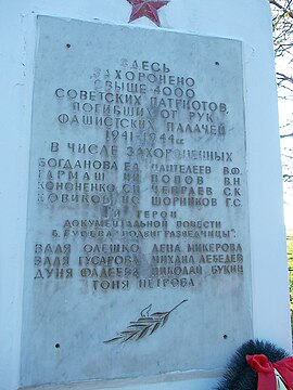 Мемориальная доска памятника в п. Дружноселье