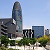 Torre Glòries with other buildings around the Plaça de les Glòries